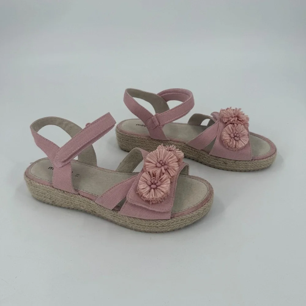 Mayoral Platform Espadrille Sandals Girls US Size 3 Pink Floral Hook & Loop